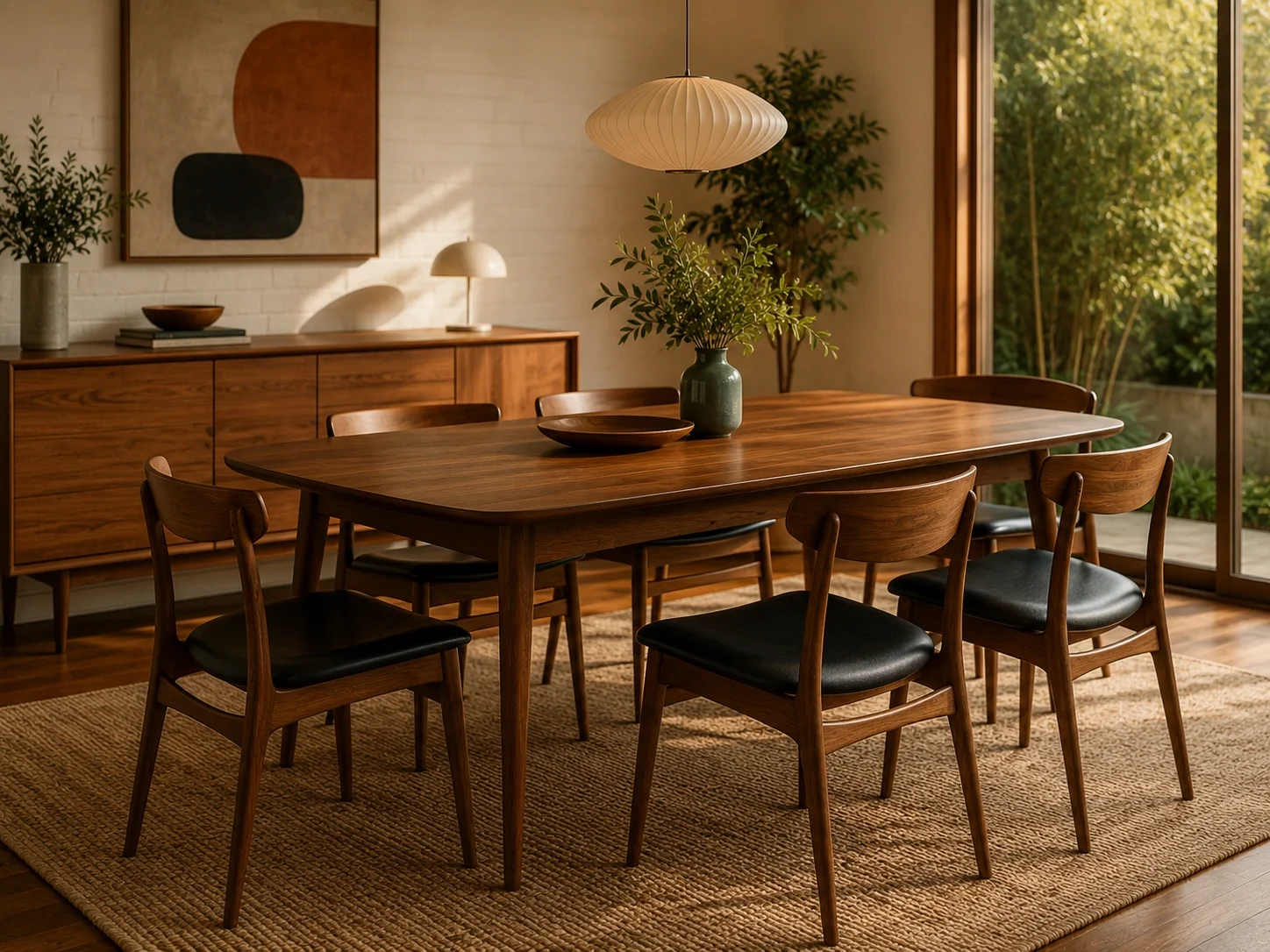 Mid-century modern dining room with iconic chair designs